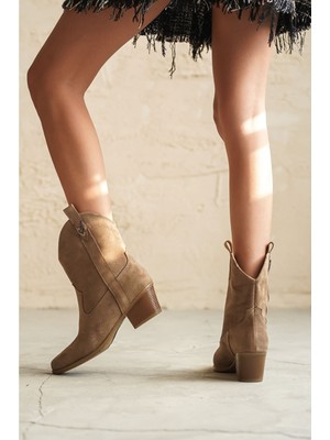 Moda Adam Kadın Grant Kısa Kovboy Bot - Vizon