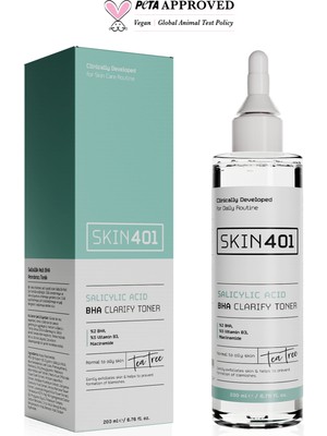 SKIN401 %2 Salisilik Asit Bha Arındırıcı, Siyah Nokta Karşıtı Tonik 200 ml