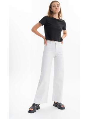 Its Basic Kadın Beyaz Renk Bol Kesim Wide Leg Fit Denim Pantolon