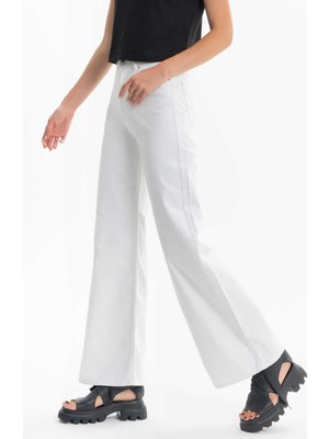 Its Basic Kadın Beyaz Renk Bol Kesim Wide Leg Fit Denim Pantolon