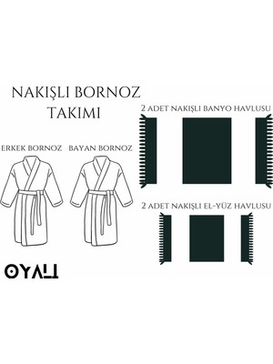 Oyalı Nakışlı %100 Pamuk Aile Bornoz Takımı Çeyizlik Yumuşacık Havlu Boroz Bayan Erkek Set 6 Parça Çeyiz Setii