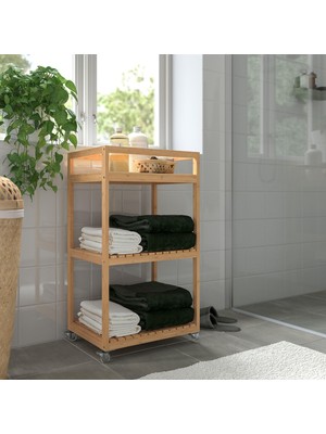 IKEA Bambu Servis Arabası 42X33X76 cm Meridyendukkan Banyo Düzenleyici-Raf Ünitesi Tekerlekli