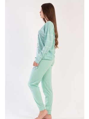 Vienetta Pamuklu Kadın Uzun Kol Büzgülü Pacası Pijama Takım
