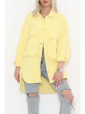 Tozlu Yaka Oversize Uzun Ceket Sarı