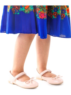 Kiko Kids Fiyonklu Cırtlı Kız Çocuk Babet Ayakkabı Rugan Malzeme ile Düz Taban 201