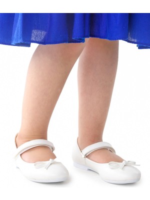 Kiko Kids Cırtlı Kız Çocuk Babet Ayakkabı Beyaz Mikrofiber Düz Taban 150 gr