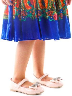 Kiko Kids Bowtie Papyon Taşlı Cırtlı Kız Çocuk Babet Ayakkabı