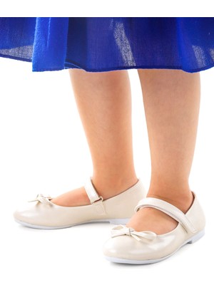 Kiko Kids Barbe Cilt Fiyonklu Cırtlı Kız Çocuk Babet Ayakkabı