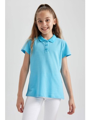 DeFacto Pamuklu Kısa Kollu Basic Düz Polo Tişört Kız Çocuk B0671A8NS