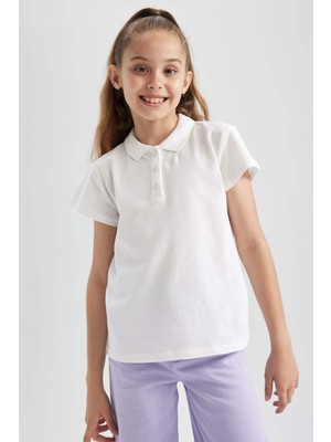 DeFacto Pamuklu Kısa Kollu Basic Düz Polo Tişört Kız Çocuk B0671A8NS
