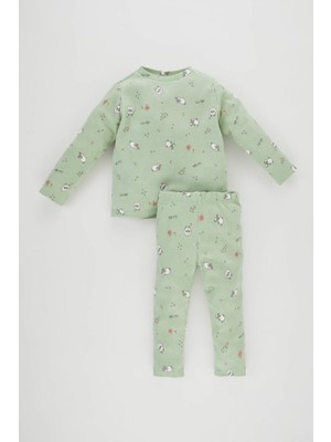 DeFacto Kız Bebek Desenli Uzun Kollu Fitilli Kaşkorse Pijama Takımı A9479A523AU
