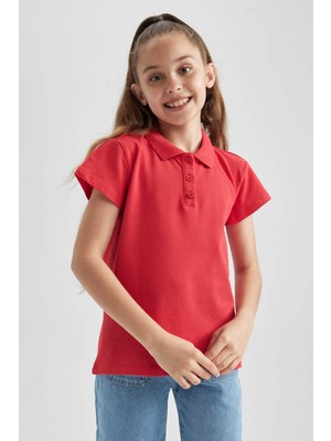 DeFacto Pamuklu Kısa Kollu Basic Düz Polo Tişört Kız Çocuk B0671A8NS