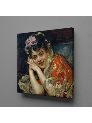 Technopa KIRMIZI ELBİSELİ FRANSIZ KADIN KANVAS TABLO - 70x70cm