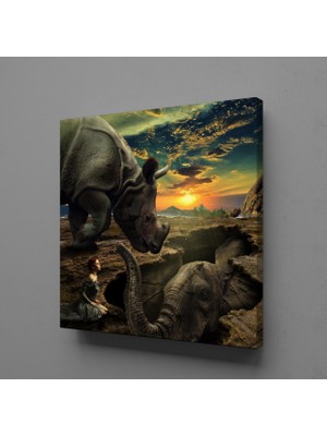 Technopa FİL VE KADIN KANVAS TABLO - 190x190cm