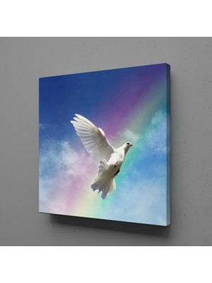 Technopa BEYAZ GÜVERCİN VE GÖKKUŞAĞI KANVAS TABLO - 150x150cm