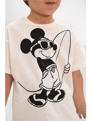 Luess Erkek Çocuk Fit Mickey Mouse Baskılı %100 Pamuk Kısa Kollu Tshirt V Şort Alt Üst Takım