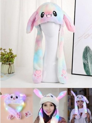 Piraye Gift Işıklı Oynar Kulaklı Peluş Kawaii Figürlü Şapka Rainbow Rengarenk