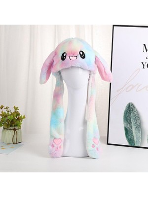 Piraye Gift Işıklı Oynar Kulaklı Peluş Kawaii Figürlü Şapka Rainbow Rengarenk