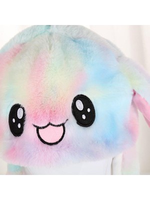 Piraye Gift Işıklı Oynar Kulaklı Peluş Kawaii Figürlü Şapka Rainbow Rengarenk