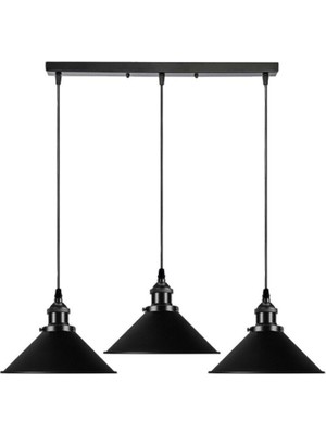 Riolight VİNTAGE12,RETRO,RUSTİK, Masa Üstü Siyah 3XE27 Duylu Metal Sarkıt Avize UZUNLUK:60CM