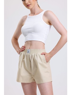Mihruze Moda %100 Pamuk Yüksek Bel Cep Detay Patlı Mavi Şort Crop Takım