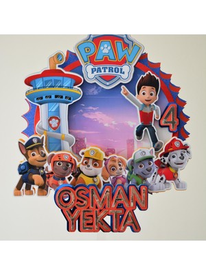 Cake Topper 3D Pasta Süsü - Paw Patrol Karakterleri Temalı - Erkek Çocuk Doğum Günü Pasta Parti Süsü - Cake Topper (19X18CM)