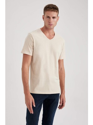 DeFacto %100 Pamuk Slim Fit Dar Kesim V Yaka Kısa Kollu Tişört B0646AXNS