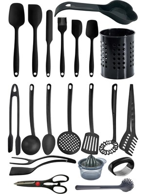 Selenica 6 Adet Isıya Dayanıklı Silikon Spatula Seti ve 7'li Yanmaz Teflon Kaplama Kepçe Mutfak Maşa Seti