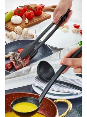 Selenica 6 Adet Isıya Dayanıklı Silikon Spatula Seti ve 7'li Yanmaz Teflon Kaplama Kepçe Mutfak Maşa Seti