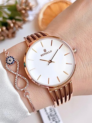 Revello BLKT.2.615 Revello Elite Model Bronz/rose Özel Renk 30 mt Su Geçirmez+Bileklik Lady Wristwatch
