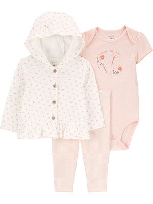 Carter's Kız Bebek 3'lü Hırkalı Set Pembe Özel Günler İçin Rahat ve Şık Tasarım