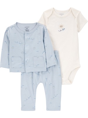 Carter's Erkek Bebek 3'lü Hırkalı Set Mavi