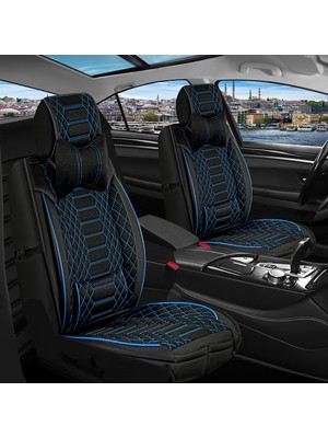 Fresh Start honda Legend Uyumlu Lüx Deri Oto Koltuk Kılıfı Ön Arka Takım Royal Serisi Siyah Mavi