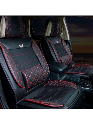 Fresh Start fiat Egea Hb Uyumlu Lüx Deri Oto Koltuk Kılıfı Ön Arka Takım Jüpiter Serisi Siyah Kırmızı