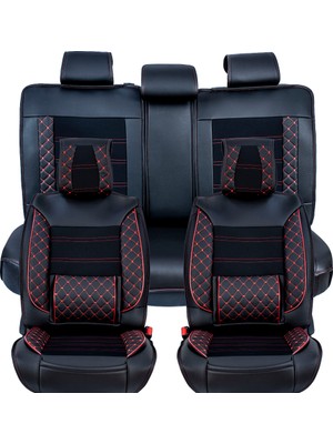 Fresh Start peugeot 106 Uyumlu Lüx Deri Oto Koltuk Kılıfı Ön Arka Takım Jüpiter Serisi Siyah Kırmızı