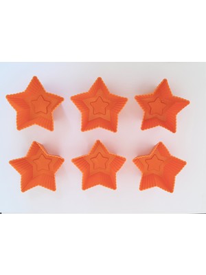 Pink Rose Bybirgül Turuncu 12 Li Silikon Mini Yıldız Kek Kalıbı,muffin Kalıbı 12 Adet