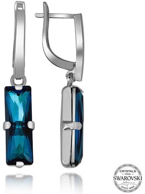 Aya Diamond Swarovski Crystal Taşlı Gümüş Mavi Baget Sallantılı Kadın Küpe