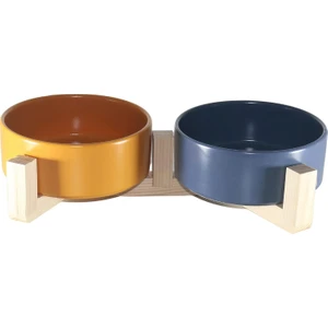 Mama-Su Kabı Ahşap Standı ve Seramik Kasesi Yavru Evcil Hayvan Minimalist Design Çifthazneli