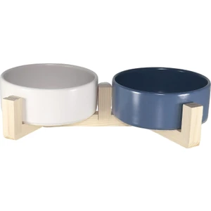 Mama-Su Kabı Ahşap Standı ve Seramik Kasesi Yavru Evcil Hayvan Minimalist Design Çifthazneli