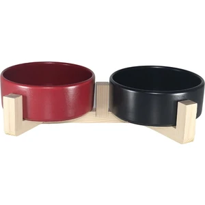 Mama-Su Kabı Ahşap Standı ve Seramik Kasesi Yavru Evcil Hayvan Minimalist Design Çifthazneli