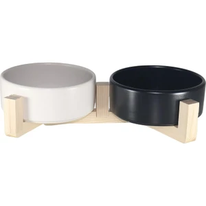 Mama-Su Kabı Ahşap Standı ve Seramik Kasesi Yavru Evcil Hayvan Minimalist Design Çifthazneli