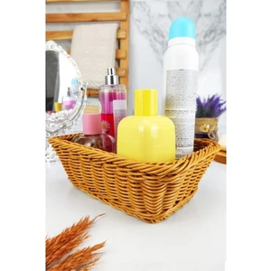 Rattan Banyo ve Makyaj Organizer Sepeti Dikdörtgen Düzenleyici 22 cm Kahverengi - YK1449