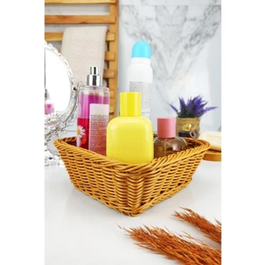 Rattan Banyo ve Makyaj Organizer Sepeti Kare Düzenleyici 19 cm Kahverengi - YK1448