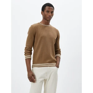 Basic Triko Kazak Bisiklet Yaka Örgü Motifli Biyeli