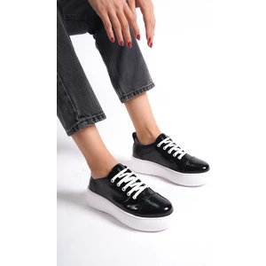 MB6304-RS Kadın Kalın Taban Rugan Siyah Sneaker & Spor Ayakkabı