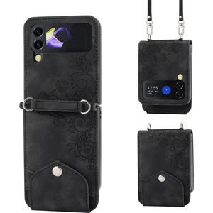Hongshou-Samsung Galaxy Z Flip5 Için Çiçek Kabartmalı Deri Kılıf (Yurt Dışından)
