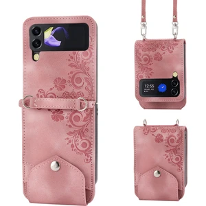 Hongshou-Samsung Galaxy Z Flip5 Için Çiçek Kabartmalı Deri Kılıf (Yurt Dışından)