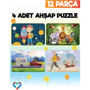 Esa Toys Ahşap 12 Parça 4 Set Çocuk Puzzle