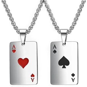 2 Adet Punk Paslanmaz Çelik Tıknaz Boncuklu Zincir Oyun Kartı Poker Etiketi Kolye Kolye Seti Kadın Erkek Kız Erkek Çift Genç Şanslı Kaya Maça Ası Kolye Hip Hop Serin Unisex Takı Hediye (Yurt Dışından)