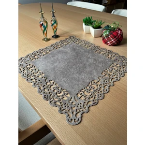 Ergüven Home Koyu Bej (Taş Rengi) Süet Kumaş Kare Amerikan Servis Takımı Supla 6'Lı 35 x 35 cm